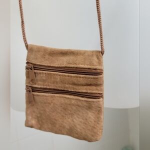 Vintage Tan Suede Zippered  Change Purse